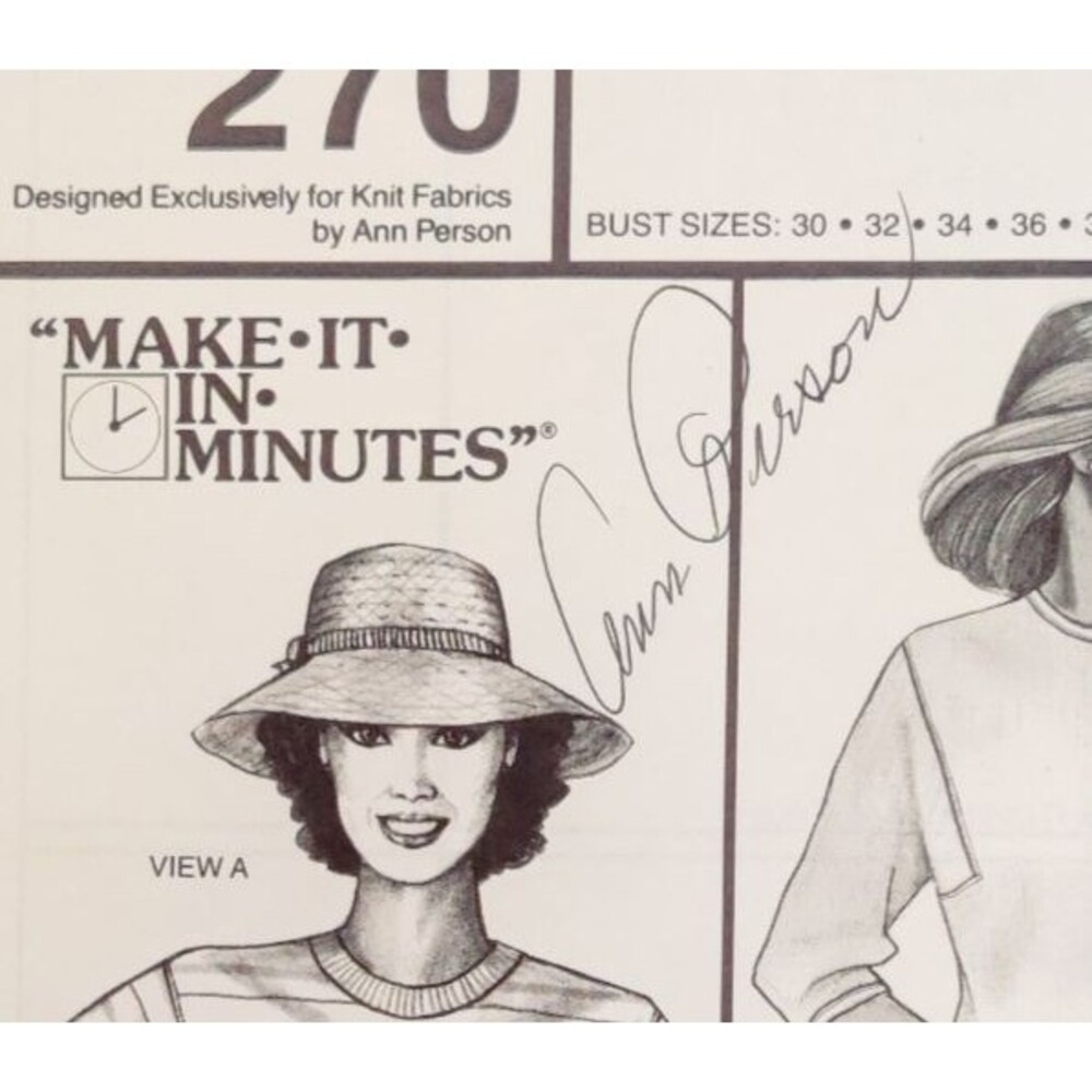 1983 Stretch & Sew Pattern #270 Autographed by "Ann Person"